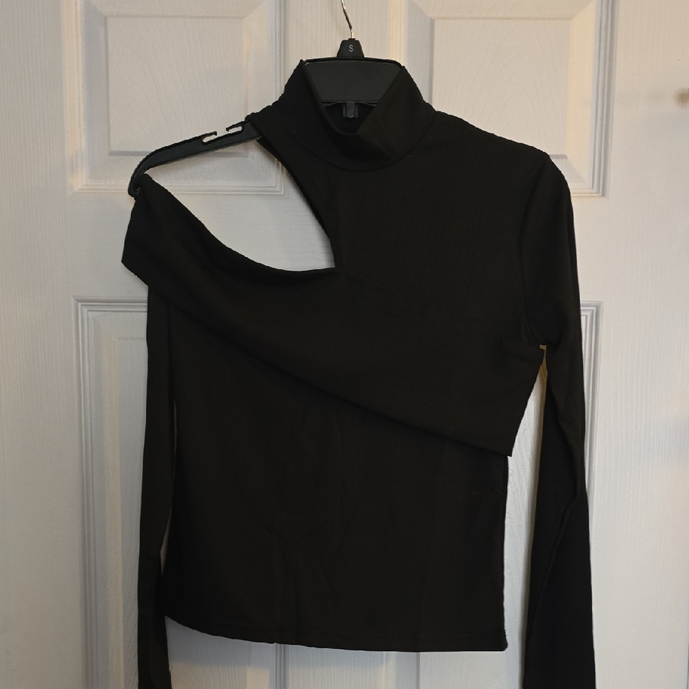 Black Asymmetrical Cutout Women Top